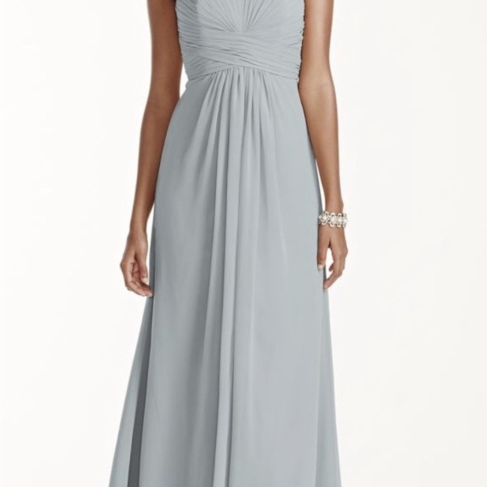 David's Bridal Green Ruched Halter Gown